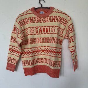 Ganni Orange striped crewneck sweater